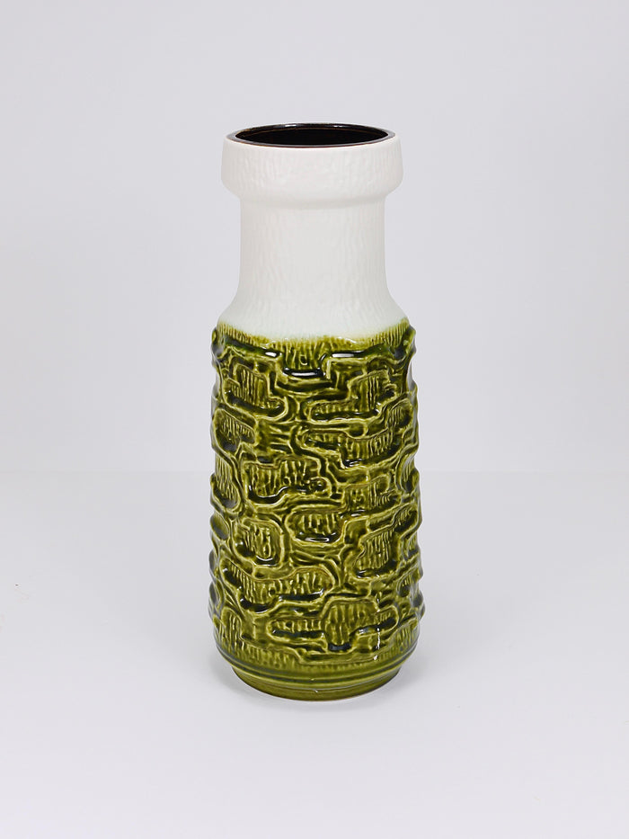Tall Brutalist Op-Art Green & White Terracotta Floor Vase, Austria, 1970s