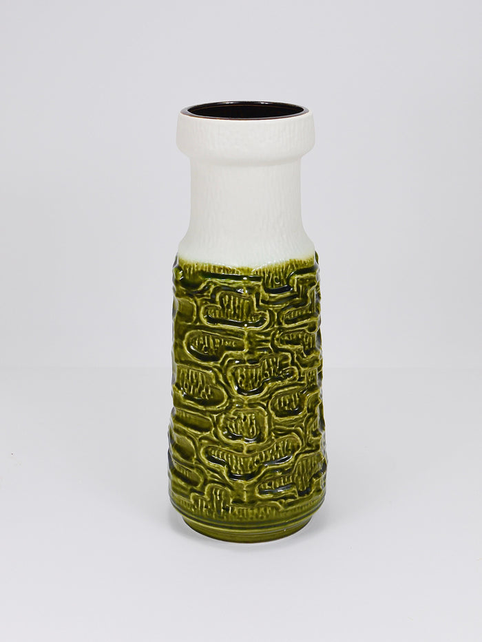 Tall Brutalist Op-Art Green & White Terracotta Floor Vase, Austria, 1970s