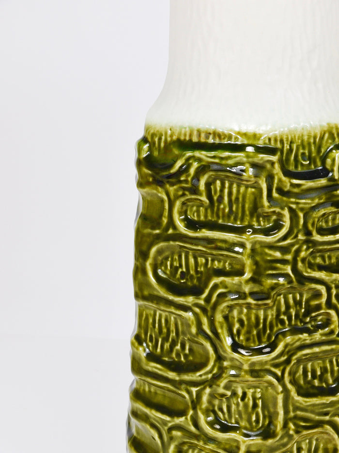 Tall Brutalist Op-Art Green & White Terracotta Floor Vase, Austria, 1970s