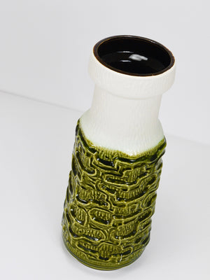 Grand vase de sol brutaliste Op-Art en terracotta vert et blanc, Autriche, années 1970