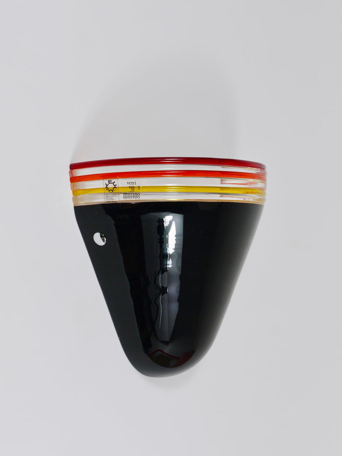 Roberto Pamio Febo Wall Lamp Sconce, Black Murano Glass, Leucos, Italy, 1980s