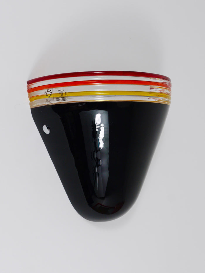 Roberto Pamio Febo Wall Lamp Sconce, Black Murano Glass, Leucos, Italy, 1980s
