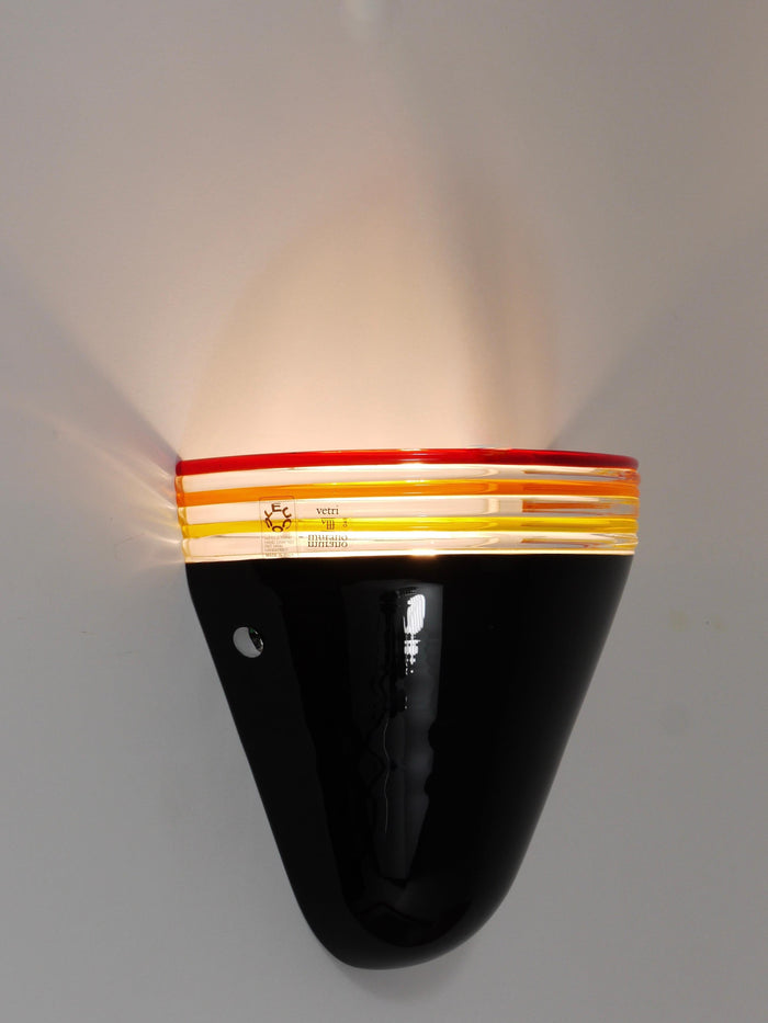 Roberto Pamio Febo Wall Lamp Sconce, Black Murano Glass, Leucos, Italy, 1980s
