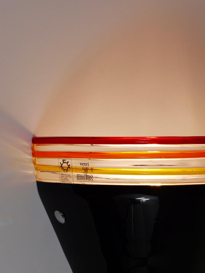 Roberto Pamio Febo Wall Lamp Sconce, Black Murano Glass, Leucos, Italy, 1980s