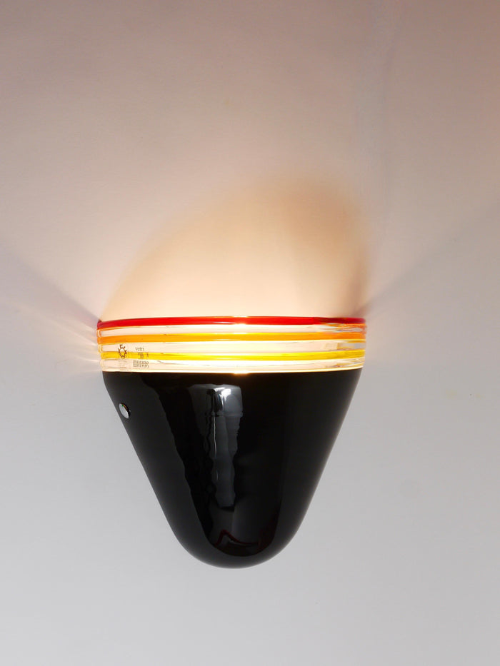 Roberto Pamio Febo Wall Lamp Sconce, Black Murano Glass, Leucos, Italy, 1980s