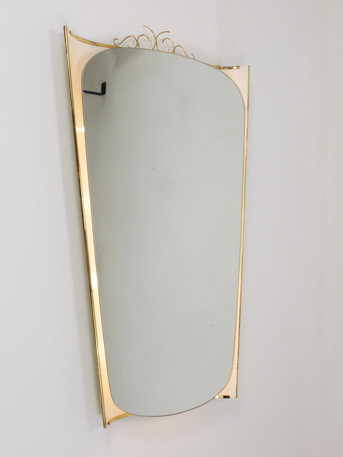 Ernest Igl Illuminated Mid-Century Wall Mirror with Brass Crown, by Hillebrand