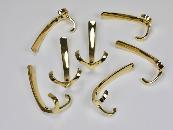 Up to 11 Herta Baller Mid-Century Brass Coat Double Wall Hooks, Vienna, 1950s