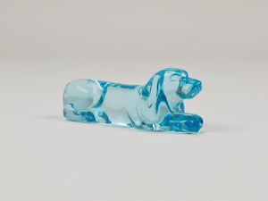6 French Art Deco Dachshund Basset Hound Knife Rests, Light Blue Glass, 1930s