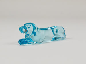 6 French Art Deco Dachshund Basset Hound Knife Rests, Light Blue Glass, 1930s