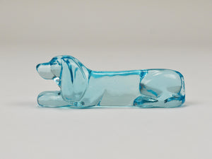6 French Art Deco Dachshund Basset Hound Knife Rests, Light Blue Glass, 1930s