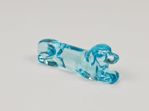 6 French Art Deco Dachshund Basset Hound Knife Rests, Light Blue Glass, 1930s