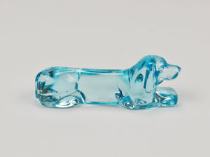 6 French Art Deco Dachshund Basset Hound Knife Rests, Light Blue Glass, 1930s