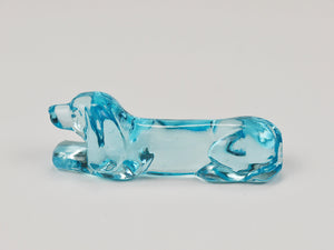 6 French Art Deco Dachshund Basset Hound Knife Rests, Light Blue Glass, 1930s