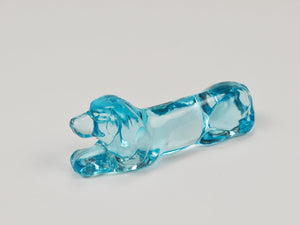 6 French Art Deco Dachshund Basset Hound Knife Rests, Light Blue Glass, 1930s