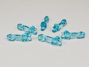 6 French Art Deco Dachshund Basset Hound Knife Rests, Light Blue Glass, 1930s