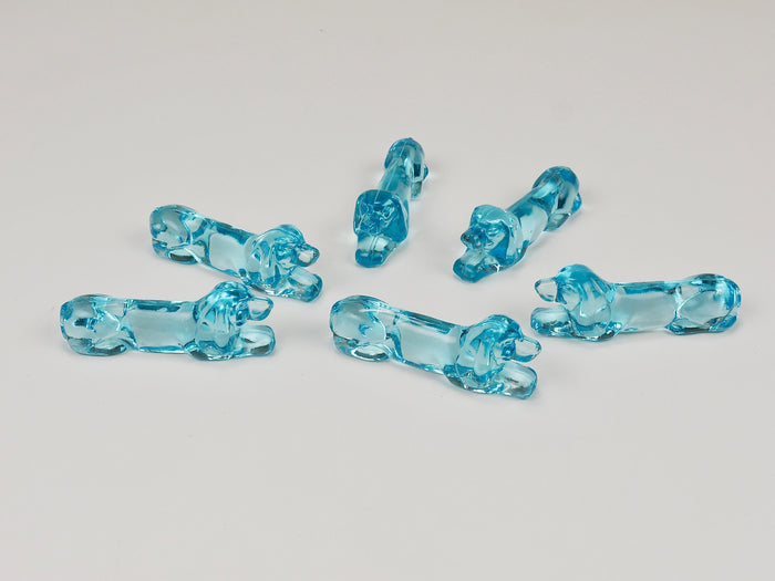 6 French Art Deco Dachshund Basset Hound Knife Rests, Light Blue Glass, 1930s
