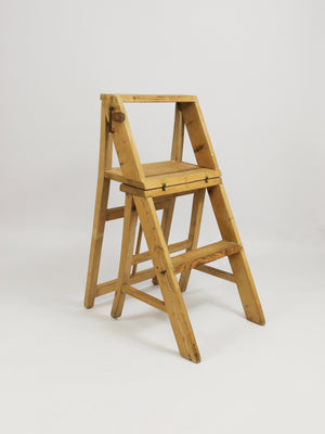 Silla escalera de biblioteca metamórfica plegable Arts & Crafts, Viena, década de 1900
