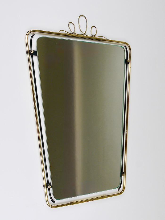 Midcentury Modern Brass Loops Wire Wall mirror, Italy, 1950s