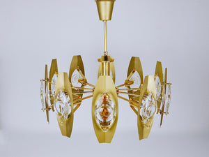 Lustre en laiton Oscar Torlasco 25 in avec lentilles prismatiques optiques, Italie, années 1970