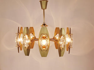 Lustre en laiton Oscar Torlasco 25 in avec lentilles prismatiques optiques, Italie, années 1970