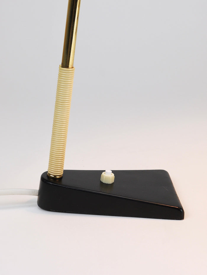 J.T. Kalmar Yellow Table Desk Side Lamp, Brass & Iron, Vienna, Austria, 1950s