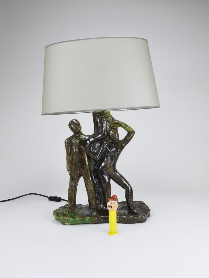 Sculptural Brutalist Art Table Lamp “Man and Woman by a Tree”, Italy, 1970s