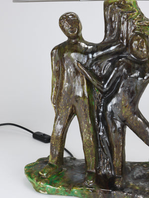 Sculptural Brutalist Art Table Lamp “Man and Woman by a Tree”, Italy, 1970s