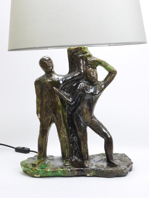 Sculptural Brutalist Art Table Lamp “Man and Woman by a Tree”, Italy, 1970s