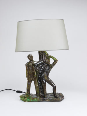 Sculptural Brutalist Art Table Lamp “Man and Woman by a Tree”, Italy, 1970s
