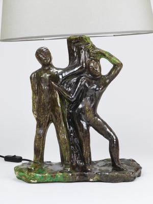 Sculptural Brutalist Art Table Lamp “Man and Woman by a Tree”, Italy, 1970s