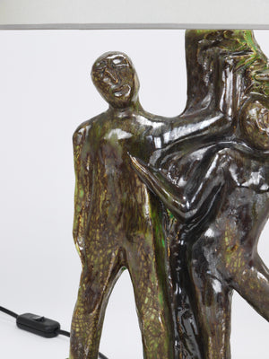 Sculptural Brutalist Art Table Lamp “Man and Woman by a Tree”, Italy, 1970s