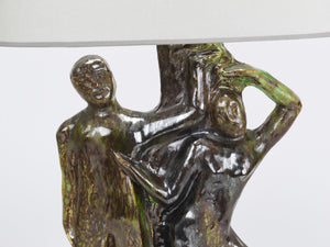 Sculptural Brutalist Art Table Lamp “Man and Woman by a Tree”, Italy, 1970s