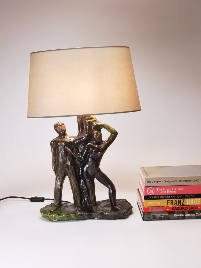 Sculptural Brutalist Art Table Lamp “Man and Woman by a Tree”, Italy, 1970s