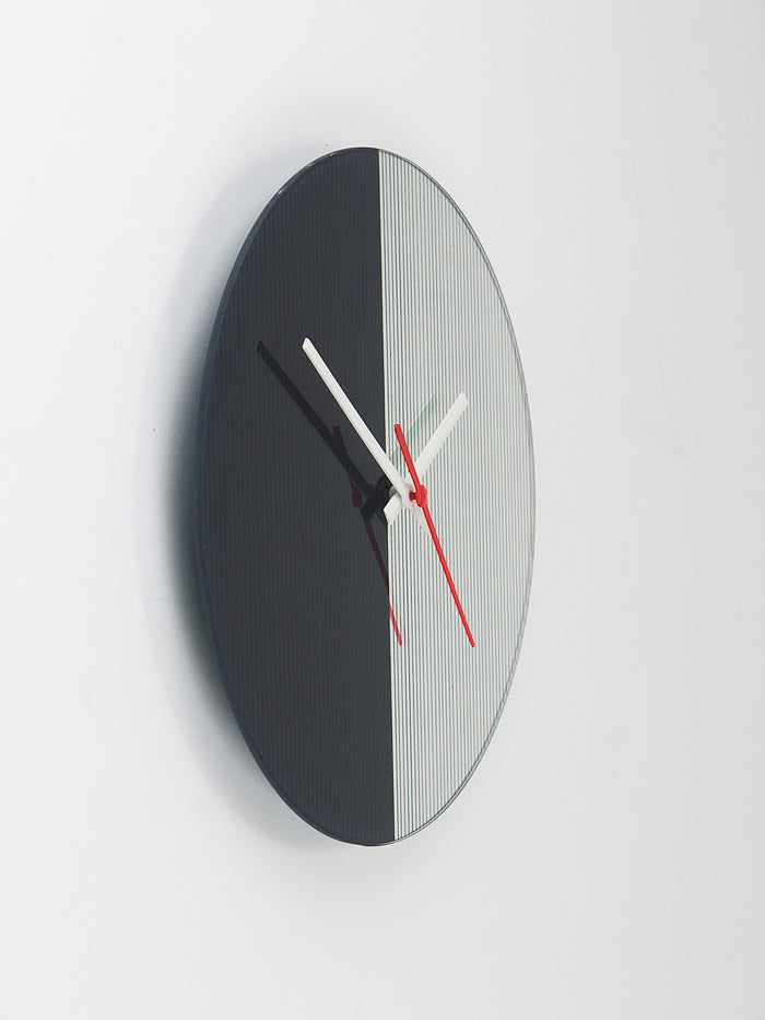 Postmodern Striped Mirror Glass Black & White Wall Clock, 1980s, England