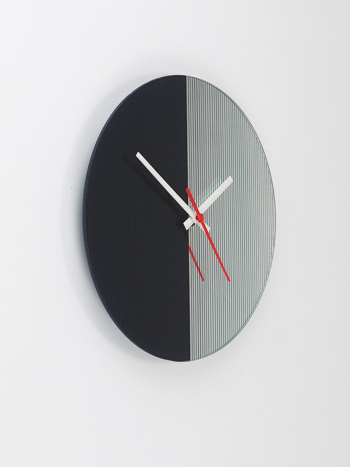 Postmodern Striped Mirror Glass Black & White Wall Clock, 1980s, England