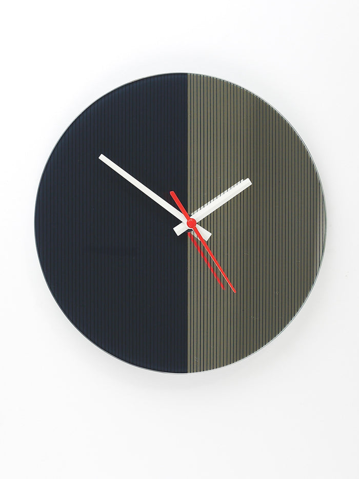Postmodern Striped Mirror Glass Black & White Wall Clock, 1980s, England