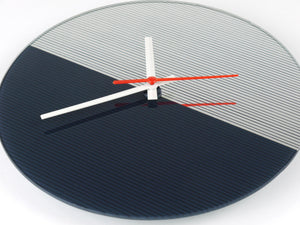 Horloge murale postmoderne rayée en verre miroir noir et blanc, années 1980, Angleterre