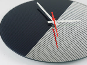Horloge murale postmoderne rayée en verre miroir noir et blanc, années 1980, Angleterre