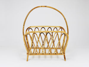 Porte-revues et porte-journaux en rotin et bambou dans le style de Franco Albini, Italie, années 1970