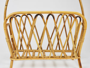 Porte-revues et porte-journaux en rotin et bambou dans le style de Franco Albini, Italie, années 1970