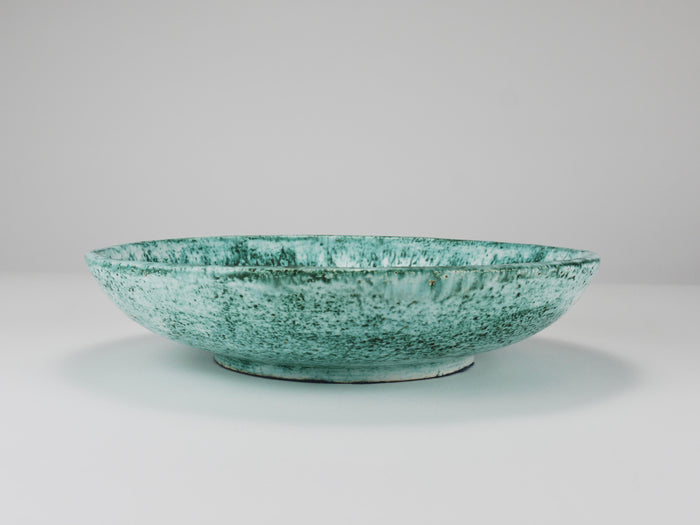 Eva Ruffoni Large Turquoise Ceramic Art Fruit Bowl, 15“ Diameter, Italy, 1980s