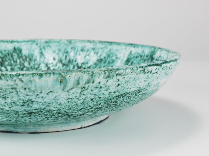 Eva Ruffoni Large Turquoise Ceramic Art Fruit Bowl, 15“ Diameter, Italy, 1980s
