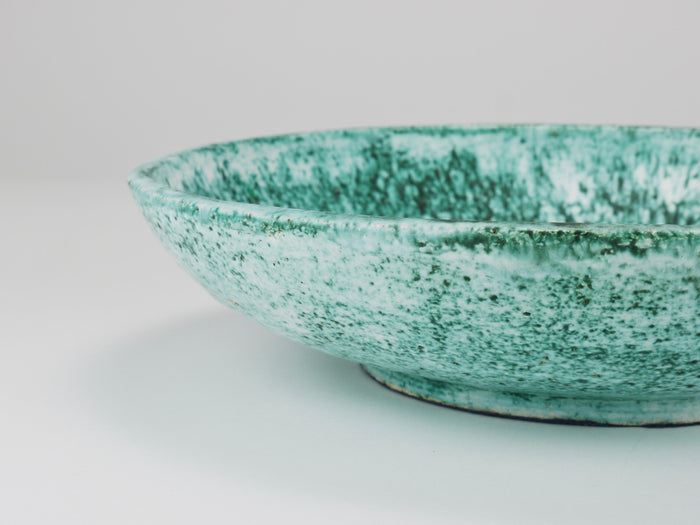 Eva Ruffoni Large Turquoise Ceramic Art Fruit Bowl, 15“ Diameter, Italy, 1980s