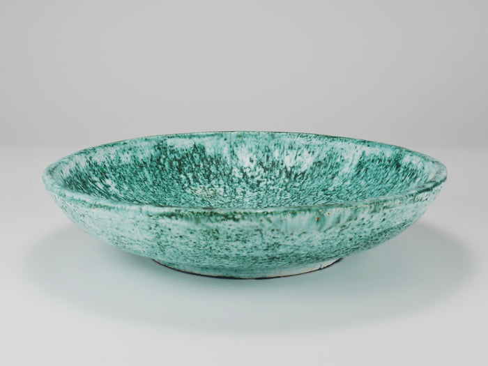Eva Ruffoni Large Turquoise Ceramic Art Fruit Bowl, 15“ Diameter, Italy, 1980s