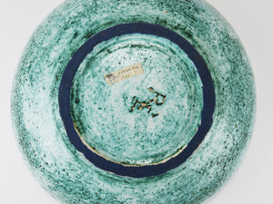 Gran frutero de cerámica turquesa Eva Ruffoni, 15“ de diámetro, Italia, años 80