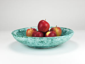 Gran frutero de cerámica turquesa Eva Ruffoni, 15“ de diámetro, Italia, años 80