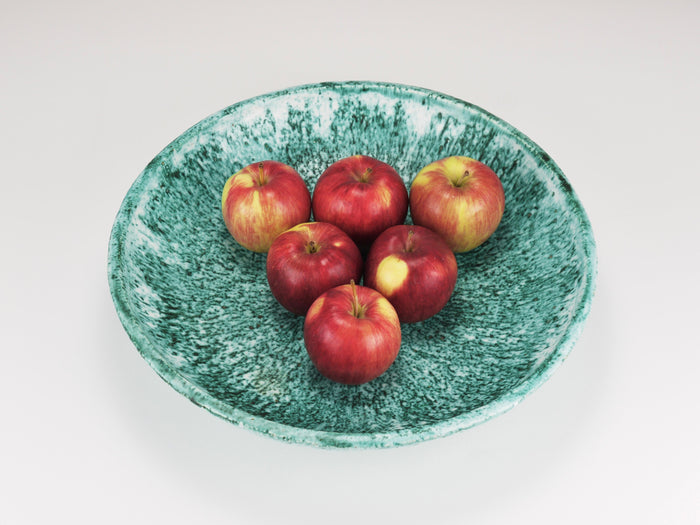 Eva Ruffoni Large Turquoise Ceramic Art Fruit Bowl, 15“ Diameter, Italy, 1980s