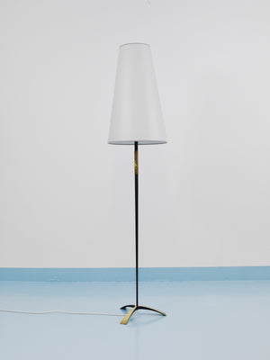 Rupert Nikoll MidCentury Brass Floor Lamp, Carl Aubock Hand Switch Austria, 1950