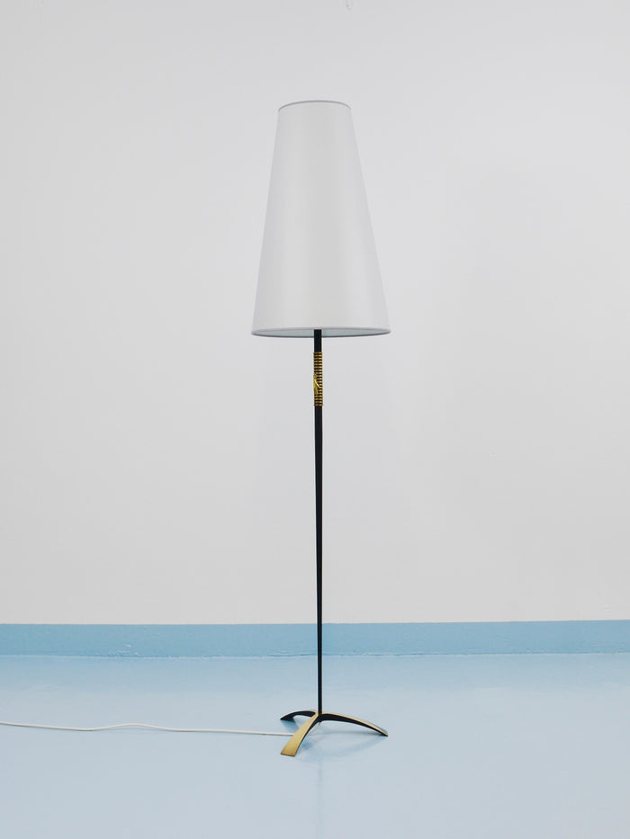 Rupert Nikoll MidCentury Brass Floor Lamp, Carl Aubock Hand Switch Austria, 1950