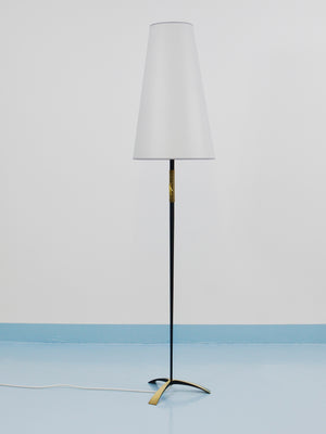 Rupert Nikoll MidCentury Brass Floor Lamp, Carl Aubock Hand Switch Austria, 1950